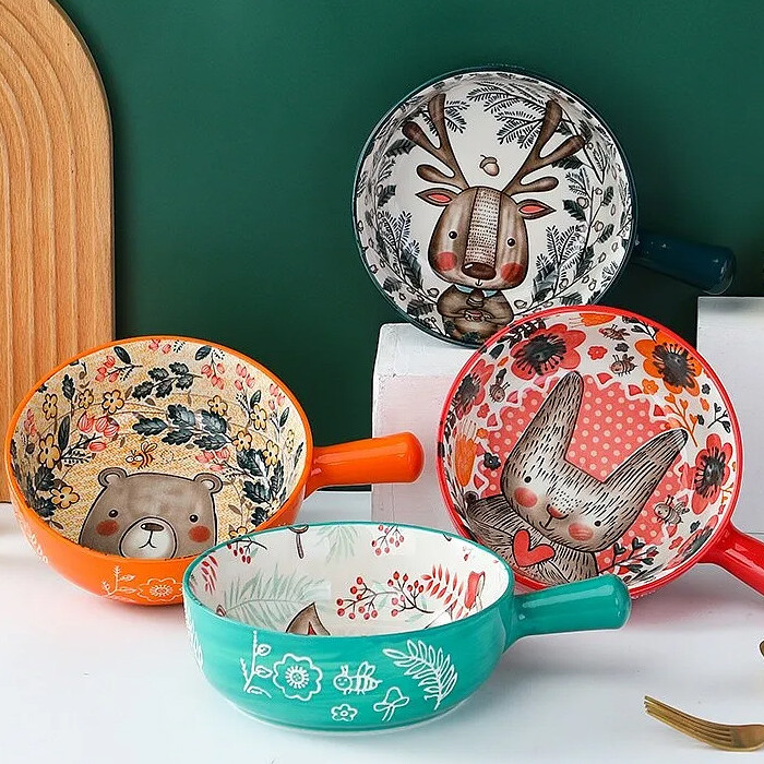 Cartoon Ceramic Baking Bowl Handheld Noodle Bowl Microwave Baked Rice Bowl Cartoon Ceramic Baking Bowl Handheld Noodle Bowl Microwave Baked Rice Bowl