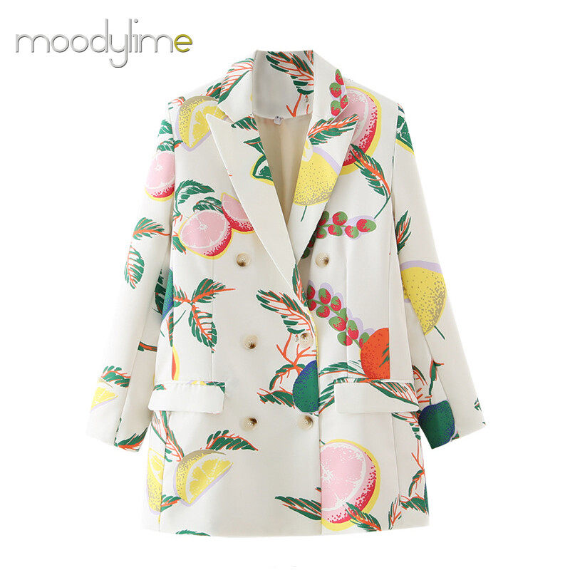 Lapel Neck Double Breasted Blazer In Printed Lapel Neck Double Breasted Blazer In Printed
