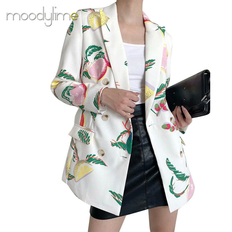 Lapel Neck Double Breasted Blazer In Printed Lapel Neck Double Breasted Blazer In Printed