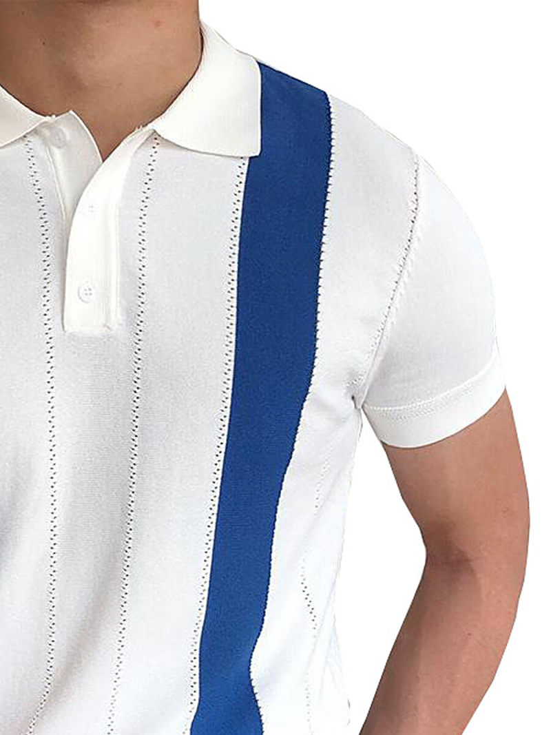 Polo With Printed Two Line Stripe On Front Polo With Printed Two Line Stripe On Front