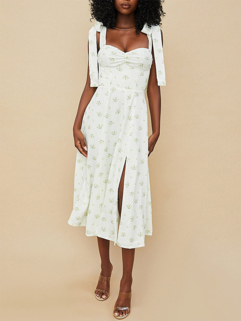 Floral Print Knot Straps Split Thigh Dress Floral Print Knot Straps Split Thigh Dress