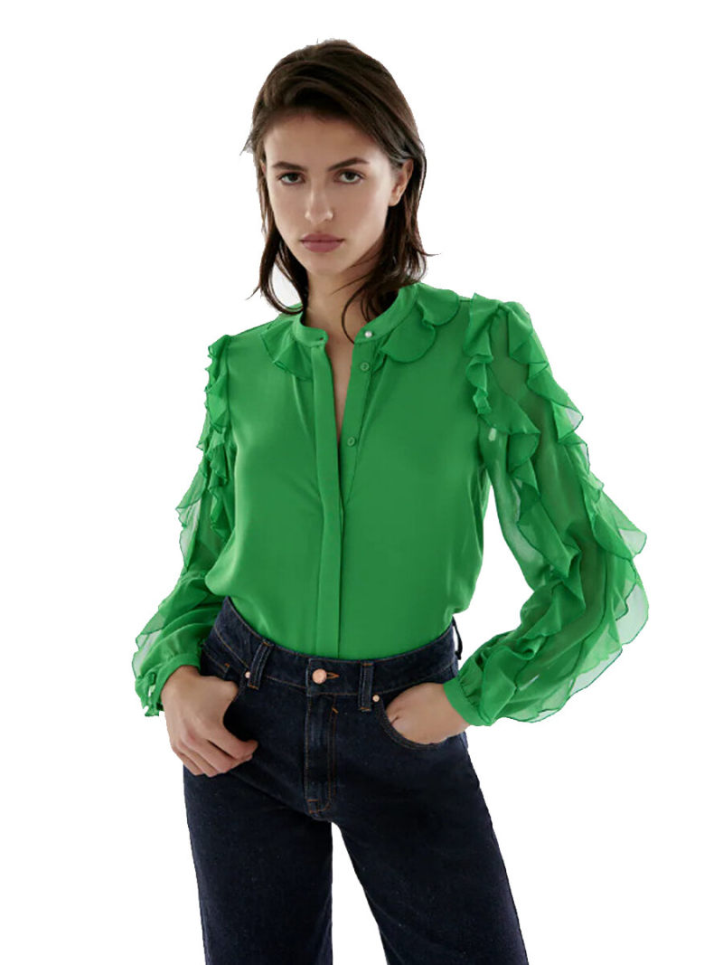 Button Through Frill Details Sleeves Blouse Button Through Frill Details Sleeves Blouse