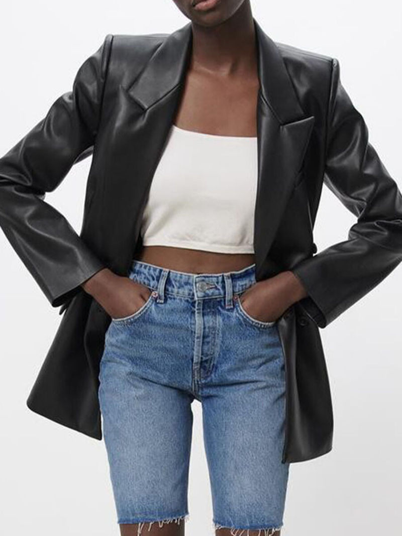 Imitation leather blazer of cultivate one's morality Imitation leather blazer of cultivate one's morality