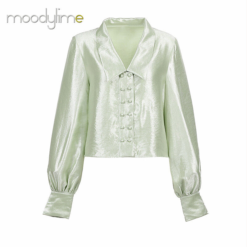 Collar Button on Front Long Sleeves Blouse Collar Button on Front Long Sleeves Blouse