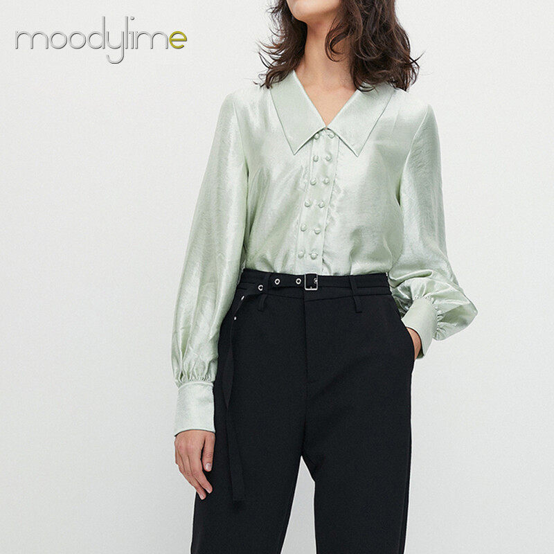 Collar Button on Front Long Sleeves Blouse Collar Button on Front Long Sleeves Blouse