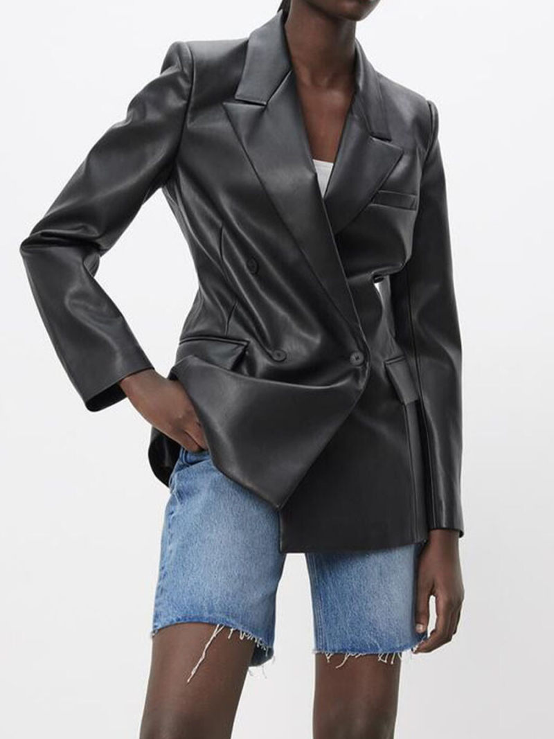 Imitation leather blazer of cultivate one's morality Imitation leather blazer of cultivate one's morality