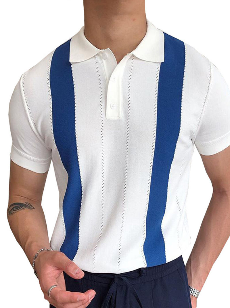 Polo With Printed Two Line Stripe On Front Polo With Printed Two Line Stripe On Front