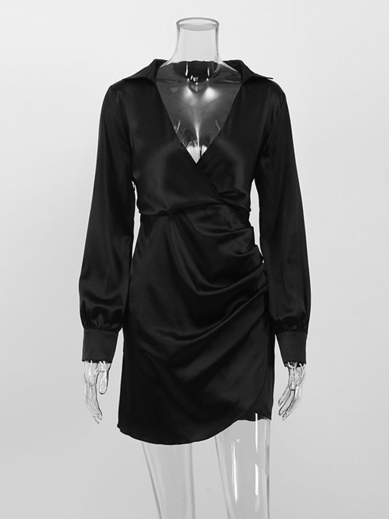 Deep v-neck temperament of emulation silk skirt Deep v-neck temperament of emulation silk skirt