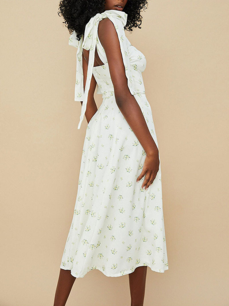 Floral Print Knot Straps Split Thigh Dress Floral Print Knot Straps Split Thigh Dress