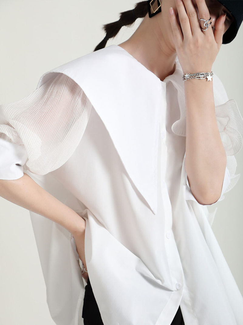 Frill Collar Short Sleeves Blouse Frill Collar Short Sleeves Blouse