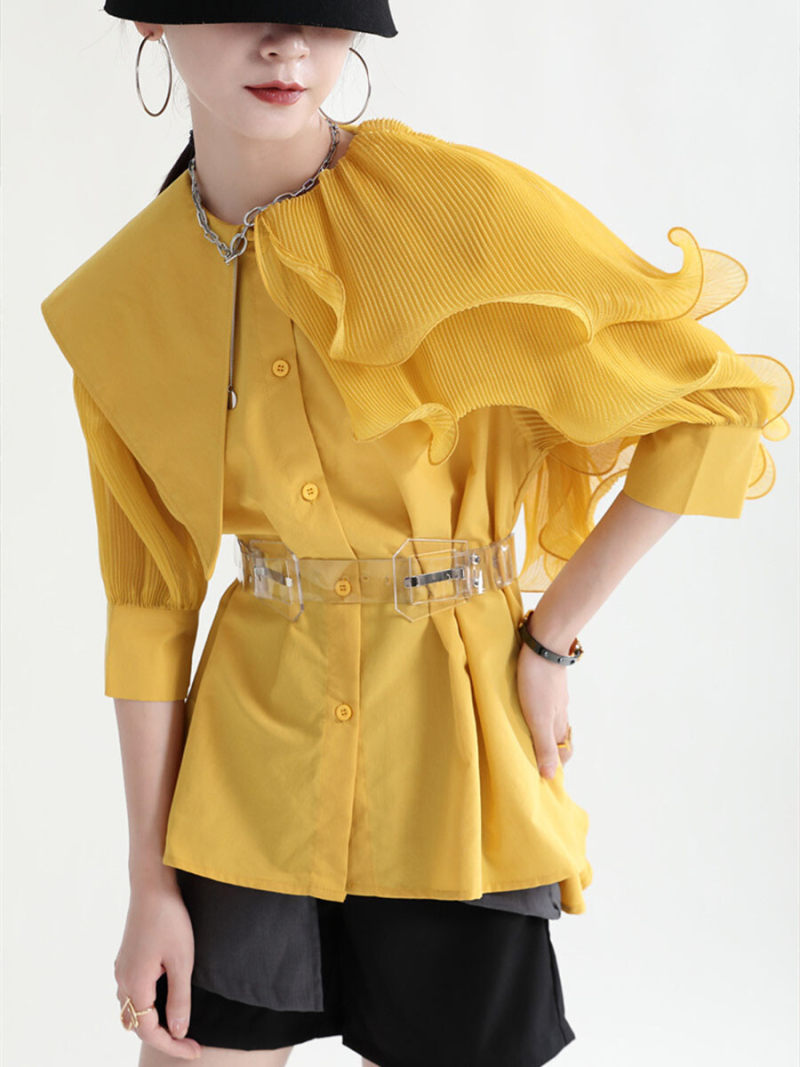 Frill Collar Short Sleeves Blouse Frill Collar Short Sleeves Blouse