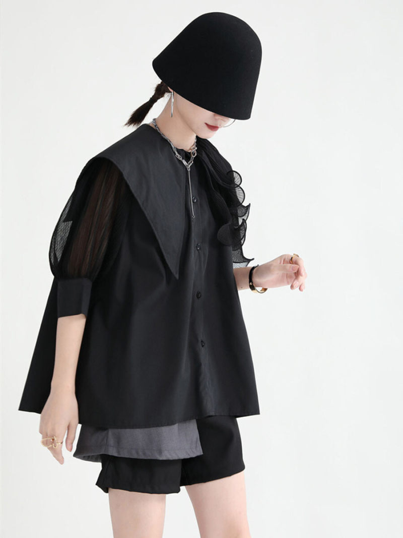 Frill Collar Short Sleeves Blouse Frill Collar Short Sleeves Blouse