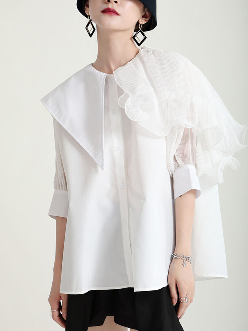 Frill Collar Short Sleeves Blouse Frill Collar Short Sleeves Blouse