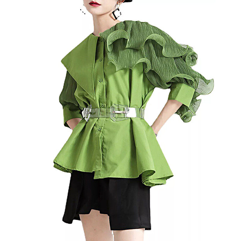 Frill Collar Short Sleeves Blouse Frill Collar Short Sleeves Blouse