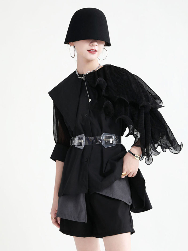 Frill Collar Short Sleeves Blouse Frill Collar Short Sleeves Blouse