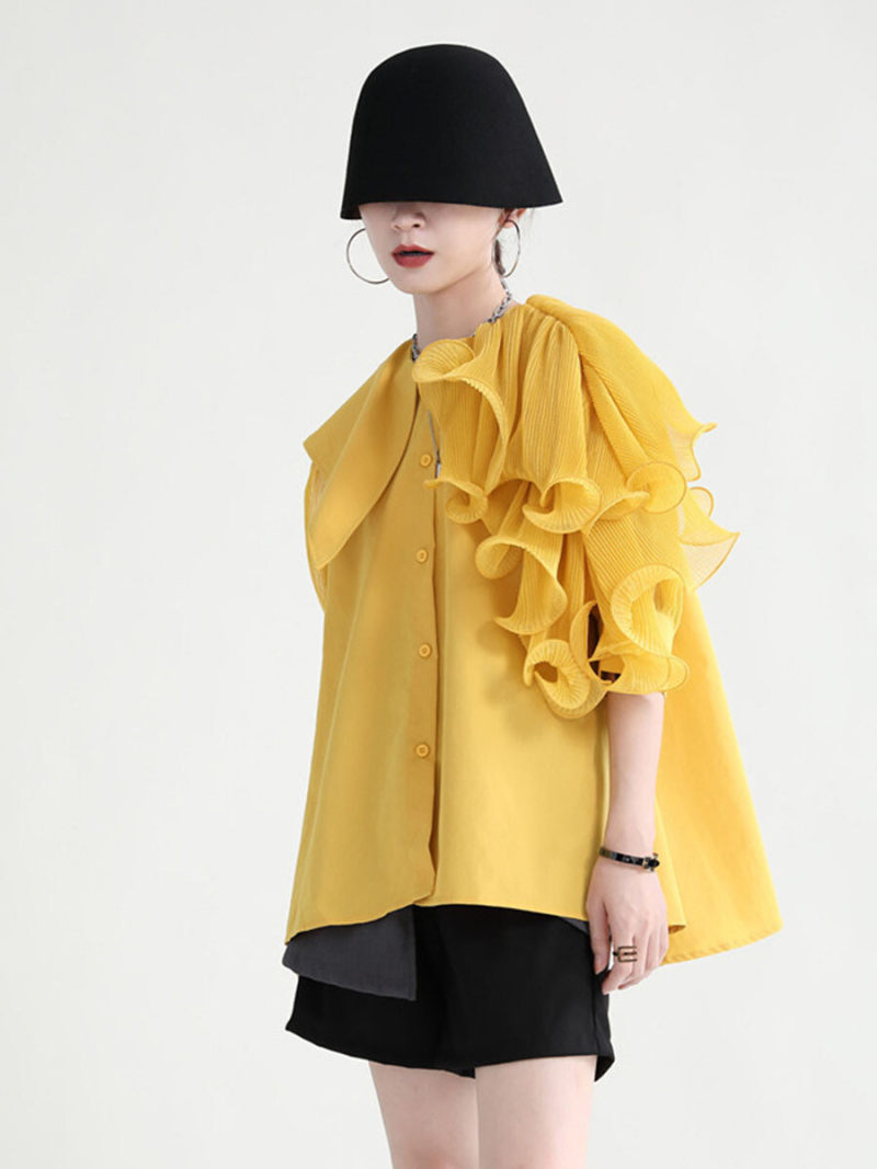 Frill Collar Short Sleeves Blouse Frill Collar Short Sleeves Blouse