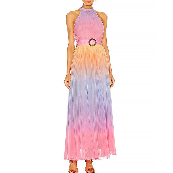 Halter Neck Maxi Dress With Waist Belt Halter Neck Maxi Dress With Waist Belt