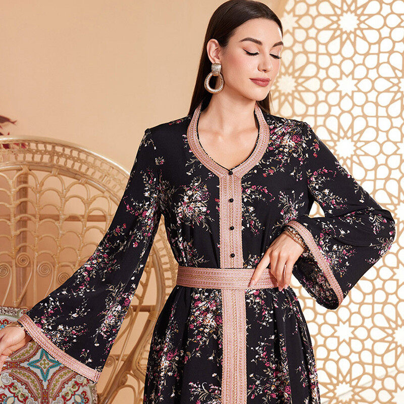 Flared sleeve print robe dress Flared sleeve print robe dress