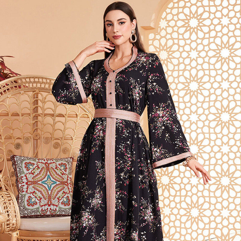 Flared sleeve print robe dress Flared sleeve print robe dress