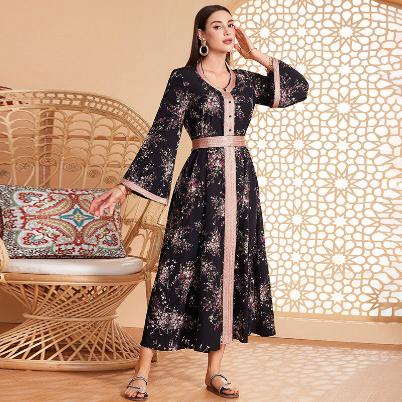 Flared sleeve print robe dress Flared sleeve print robe dress