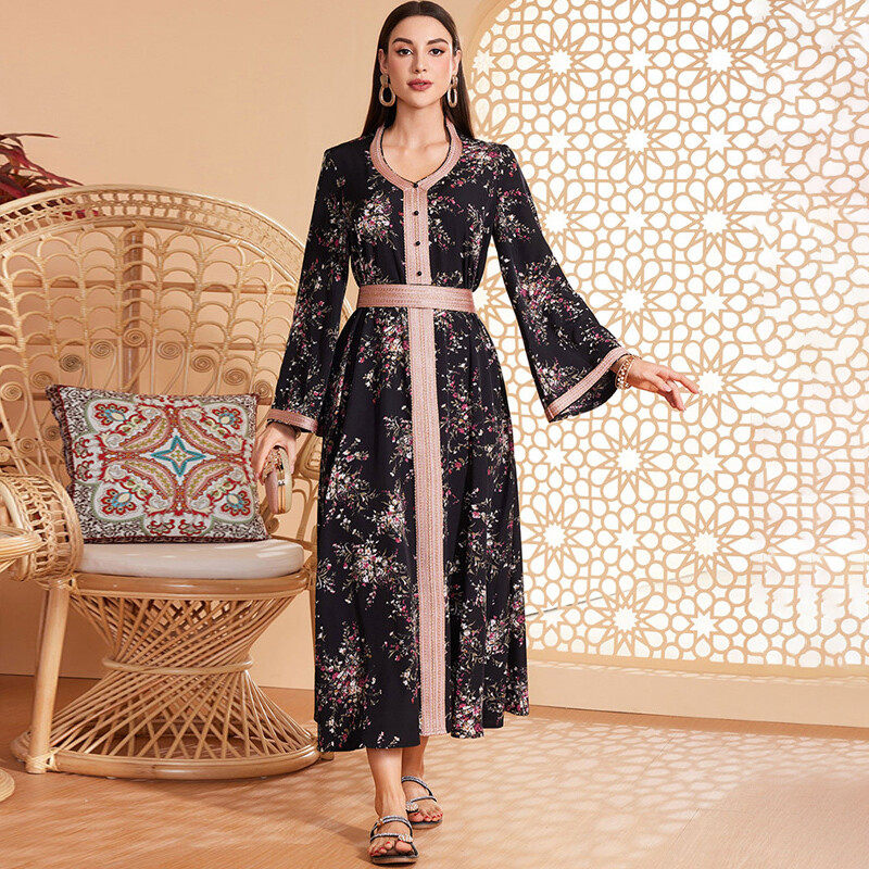 Flared sleeve print robe dress Flared sleeve print robe dress