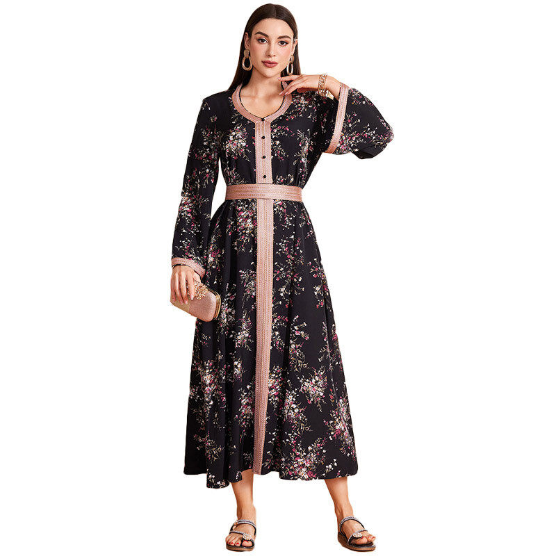 Flared sleeve print robe dress Flared sleeve print robe dress