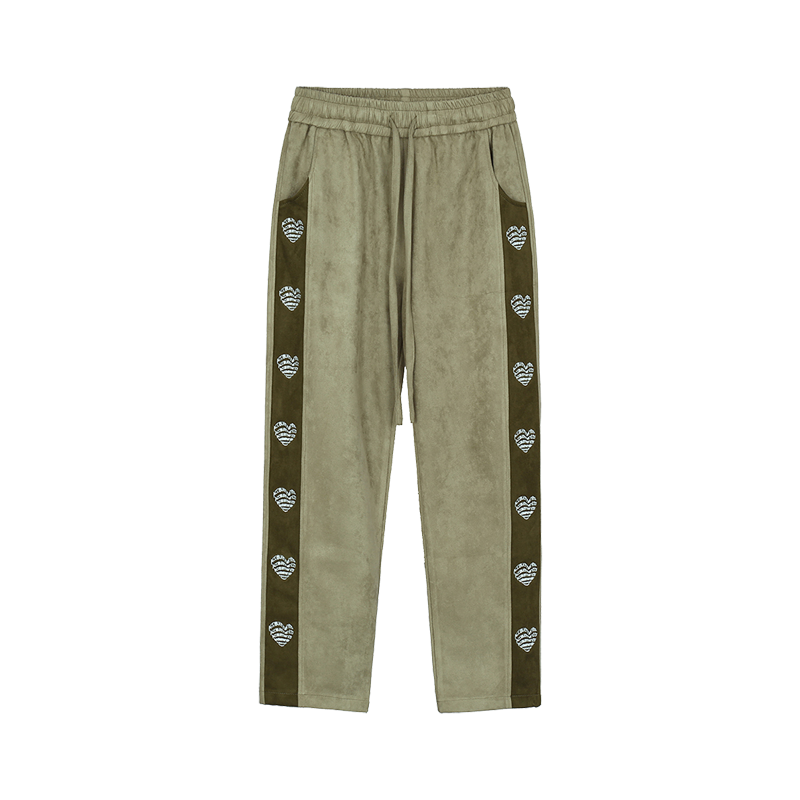 Street hip-hop suede love embroidered letters INS straight-leg pants Street hip-hop suede love embroidered letters INS straight-leg pants