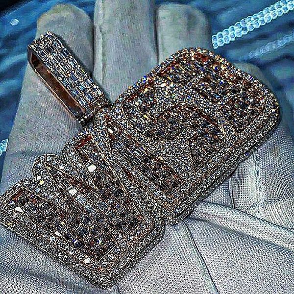 Custom Emerald Moissanite Diamond Letter Pendant, Iced Out Jewelry, Hip Hop Rapper Name Necklace Chain Custom Emerald Moissanite Diamond Letter Pendant, Iced Out Jewelry, Hip Hop Rapper Name Necklace Chain