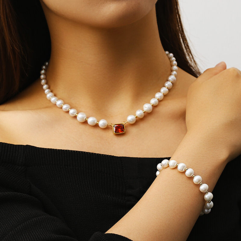 8mm Red Ruby Freshwater Pearl Beaded Necklace and Bracelet Set KRKC 8mm Red Ruby Freshwater Pearl Beaded Necklace and Bracelet Set 8mm Red Ruby Freshwater Pearl Beaded Necklace and Bracelet Set KRKC 8mm Red Ruby Freshwater Pearl Beaded Necklace and Bracelet Set