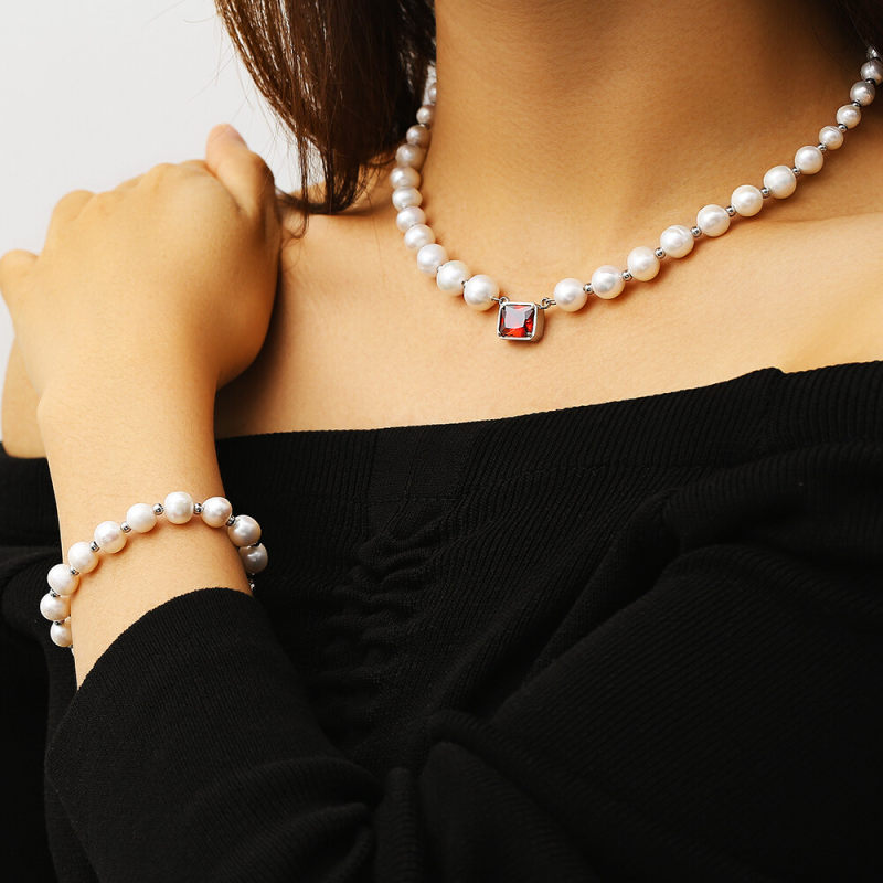 8mm Red Ruby Freshwater Pearl Beaded Necklace and Bracelet Set KRKC 8mm Red Ruby Freshwater Pearl Beaded Necklace and Bracelet Set 8mm Red Ruby Freshwater Pearl Beaded Necklace and Bracelet Set KRKC 8mm Red Ruby Freshwater Pearl Beaded Necklace and Bracelet Set
