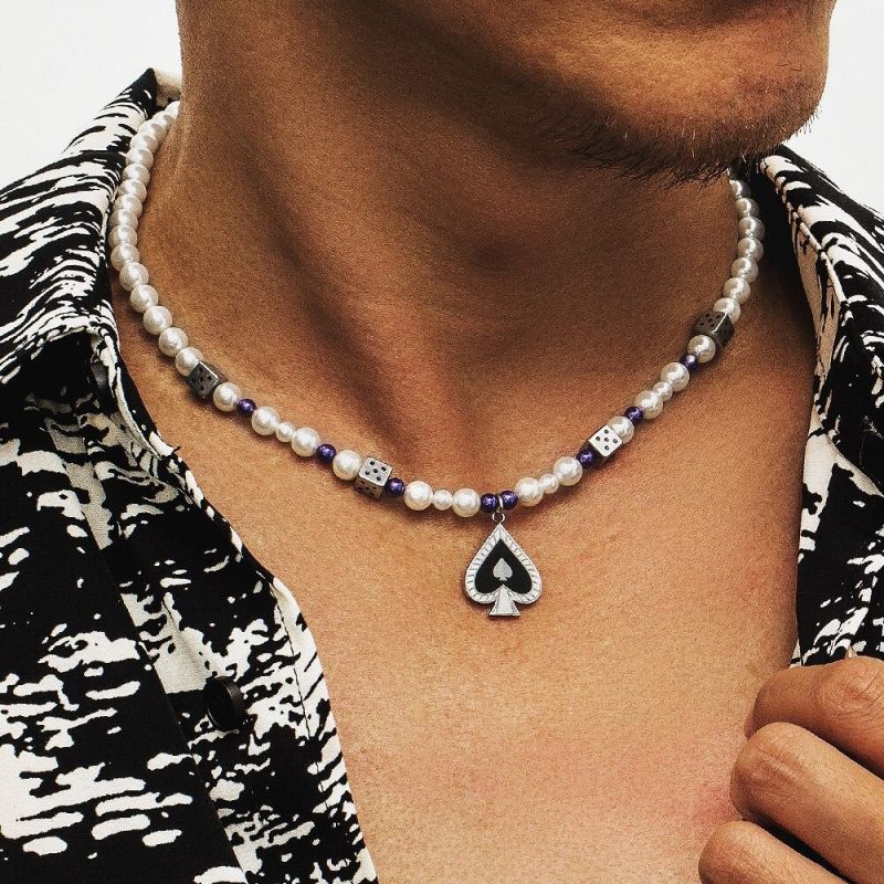 6mm 18in Shell Pearls Necklace with Spade Pendant for Women 6mm 18in Shell Pearls Necklace with Spade Pendant for Women