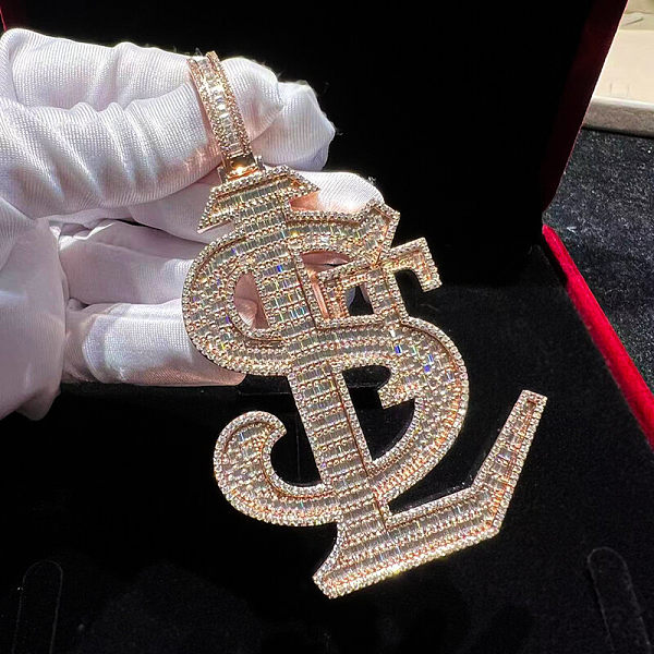 Custom Initial Letter Pendant, Emerald Moissanite Diamond, Iced Out Jewelry, Hip Hop Rapper Name Necklace Chain Custom Initial Letter Pendant, Emerald Moissanite Diamond, Iced Out Jewelry, Hip Hop Rapper Name Necklace Chain