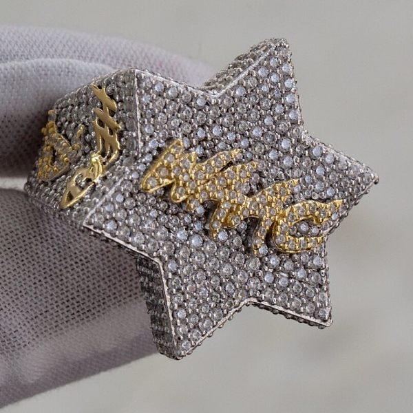 Custom Hexagonal Star Ring, Two-toned, VVS Moissanite Diamonds, Pass Diamond Tester ,Iced Out Ring, Hip Hop Ring, 925 Silver Men's Ring Custom Hexagonal Star Ring, Two-toned, VVS Moissanite Diamonds, Pass Diamond Tester ,Iced Out Ring, Hip Hop Ring, 925 Silver Men's Ring