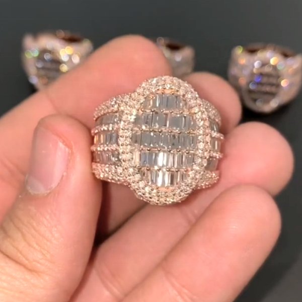Custom Iced Ring, Rose Gold Ring for Women, VVS Baguette Moissanite Diamonds, Pass Diamond Tester ,Hip Hop Ring, 925 Silver Women's Ring Custom Iced Ring, Rose Gold Ring for Women, VVS Baguette Moissanite Diamonds, Pass Diamond Tester ,Hip Hop Ring, 925 Silver Women's Ring