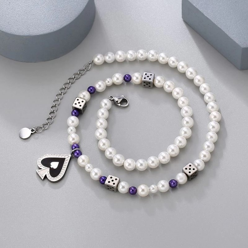 6mm 18in Shell Pearls Necklace with Spade Pendant for Women 6mm 18in Shell Pearls Necklace with Spade Pendant for Women