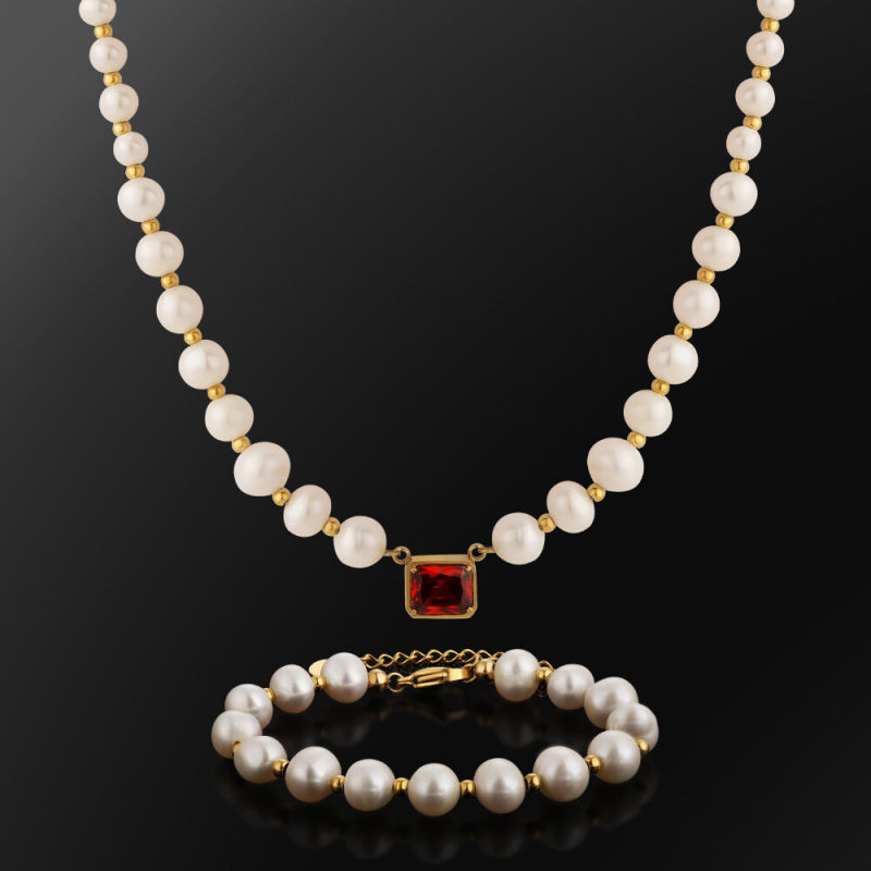 8mm Red Ruby Freshwater Pearl Beaded Necklace and Bracelet Set KRKC 8mm Red Ruby Freshwater Pearl Beaded Necklace and Bracelet Set 8mm Red Ruby Freshwater Pearl Beaded Necklace and Bracelet Set KRKC 8mm Red Ruby Freshwater Pearl Beaded Necklace and Bracelet Set