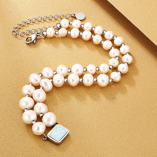 8mm 14in Opal March Birthstone Freshwater Pearl Beaded Necklace 8mm 14in Opal March Birthstone Freshwater Pearl Beaded Necklace