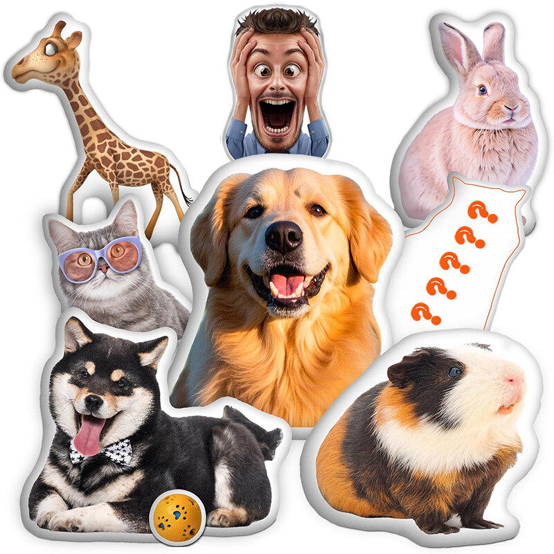 Custom Pet Pillow, Personalized Photo Shaped Dog Cat Pets Face Pillow Gift, Customized Stuffed Animal Picture Pillows Memorial Gifts