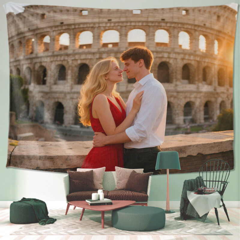 Personalized couple custom tapestry, romantic love introduction, room decoration aesthetics, romantic college wall decoration, living room hanging