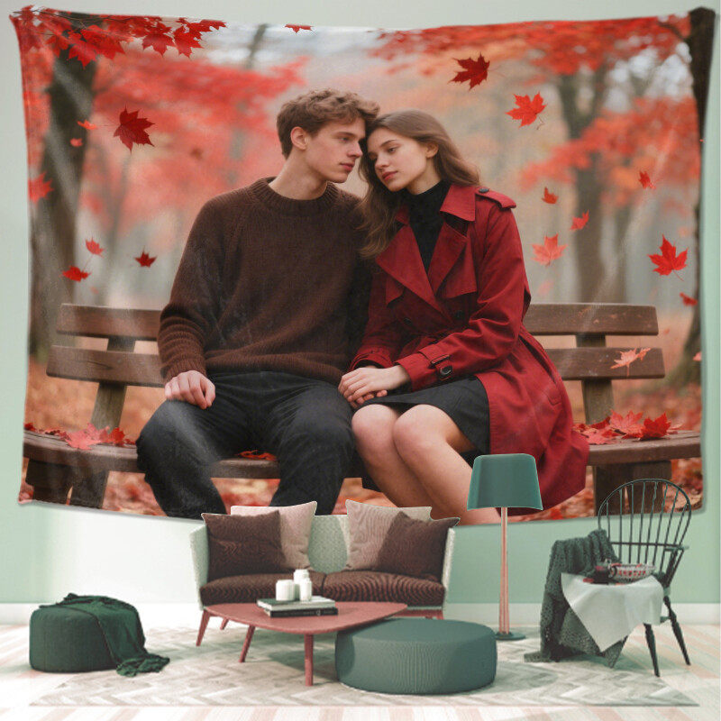 Personalized couple custom tapestry, romantic love introduction, room decoration aesthetics, romantic college wall decoration, living room hanging
