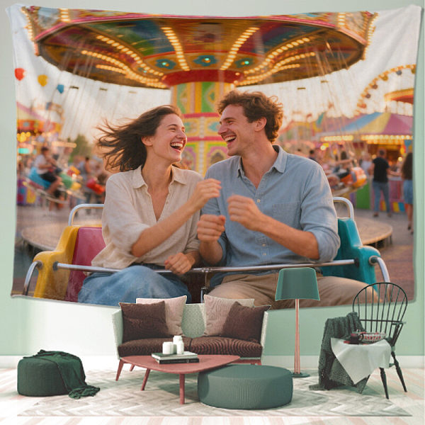 Personalized couple custom tapestry, romantic love introduction, room decoration aesthetics, romantic college wall decoration, living room hanging