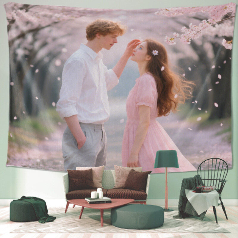 Personalized couple custom tapestry, romantic love introduction, room decoration aesthetics, romantic college wall decoration, living room hanging