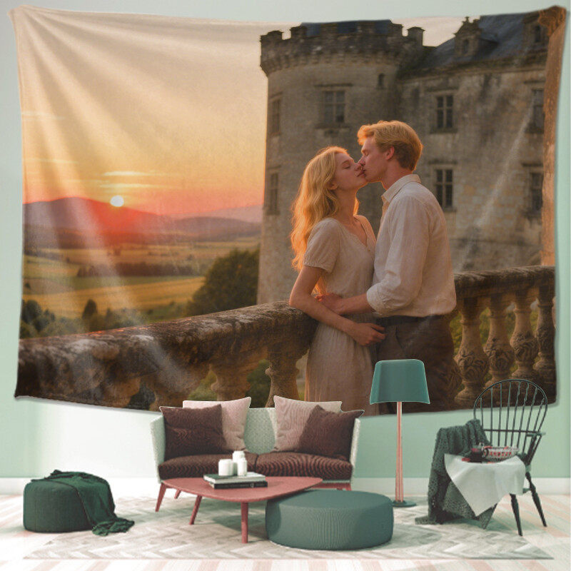 Personalized couple custom tapestry, romantic love introduction, room decoration aesthetics, romantic college wall decoration, living room hanging