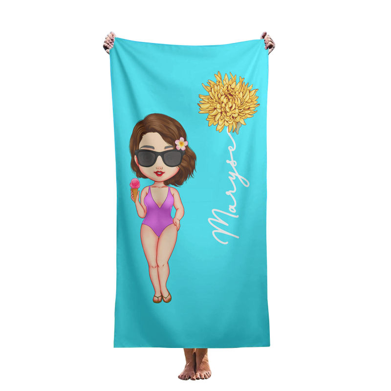 Customized cartoon girl character beach towels