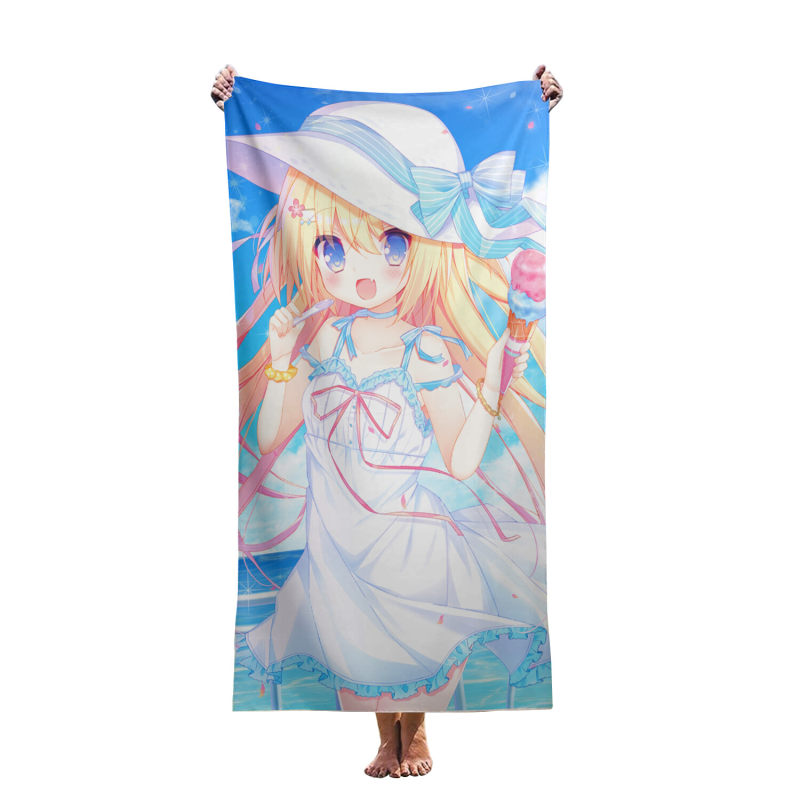 Customized color-printed cartoon cute girl anime beach towels