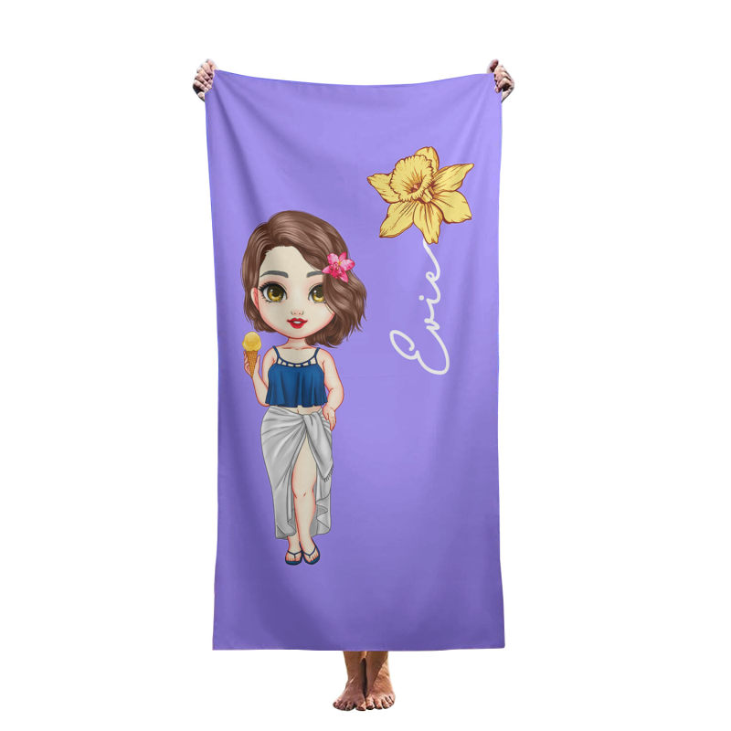 Customized ultra-fine fiber lightweight absorbent beach towels with cartoon patterns