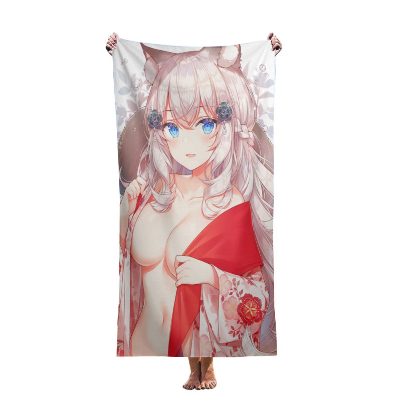 Ultra fine fiber lightweight beach towel, no sand, fast drying,custom Cartoon girl anime beach towel