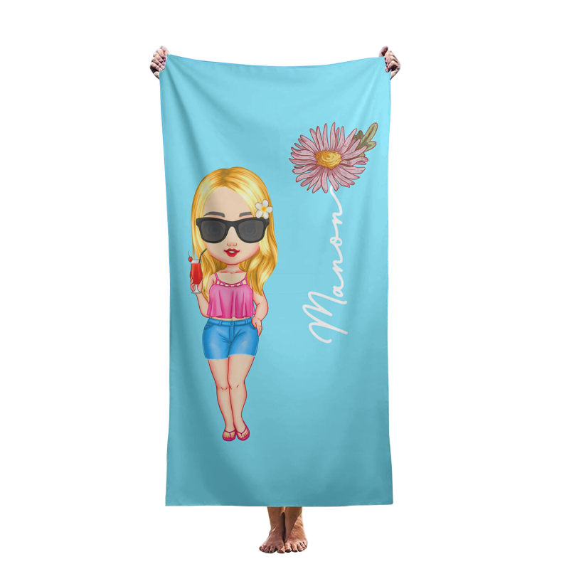 Customized super cool anime cartoon girl beach towels