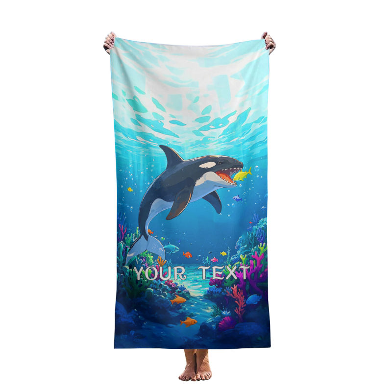 Customized beach towels with dolphin, whale and octopus sand patterns