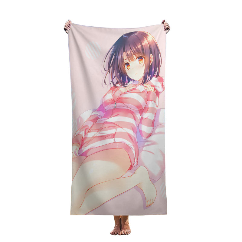 Customized color-printed cartoon cute girl anime beach towels